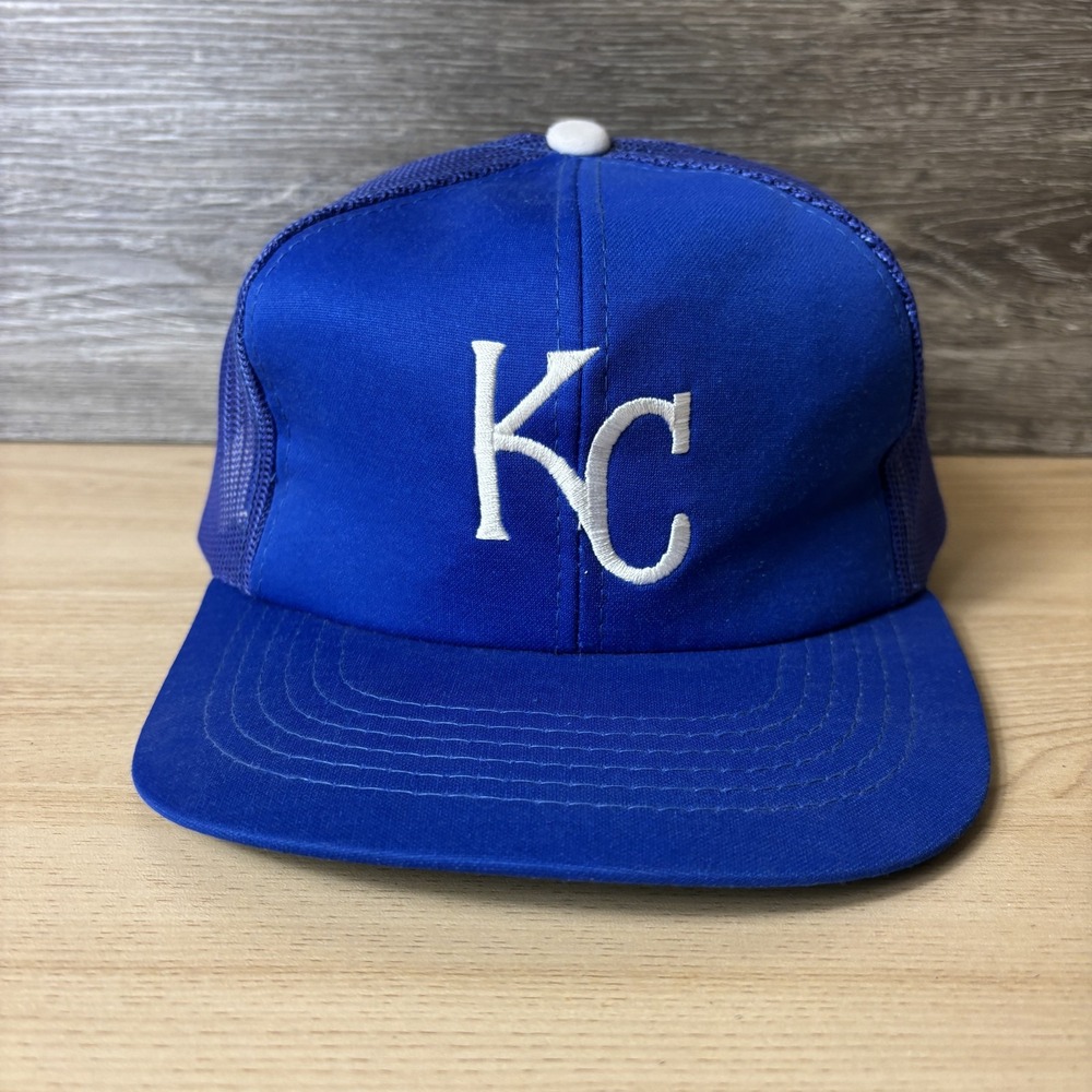 Vintage Kansas City Royals Hat Cap Snap Back Blue White MLB Baseball Trucker 80s